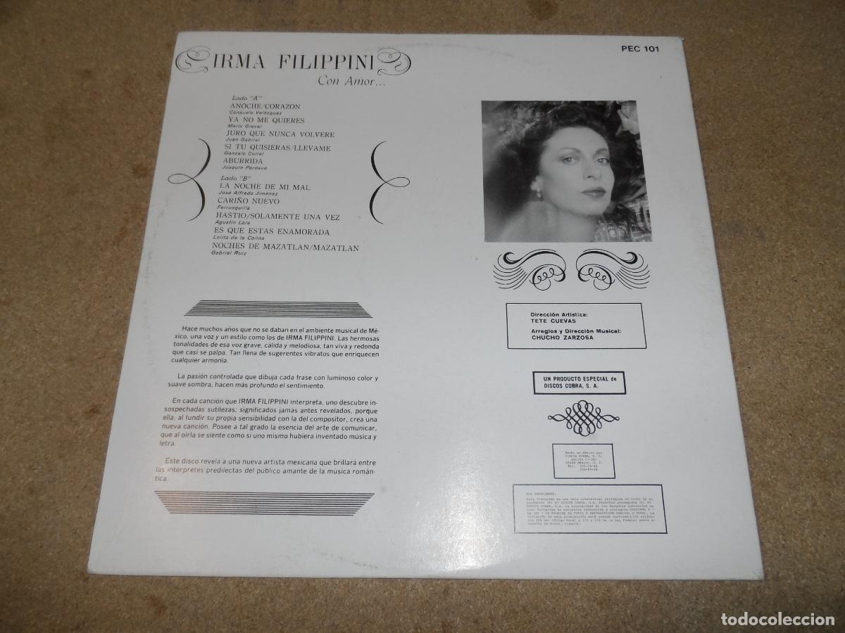 Discos de vinilo: Irma Filippini &ndash; Con Amor... (MEXICO 1987) - Foto 2