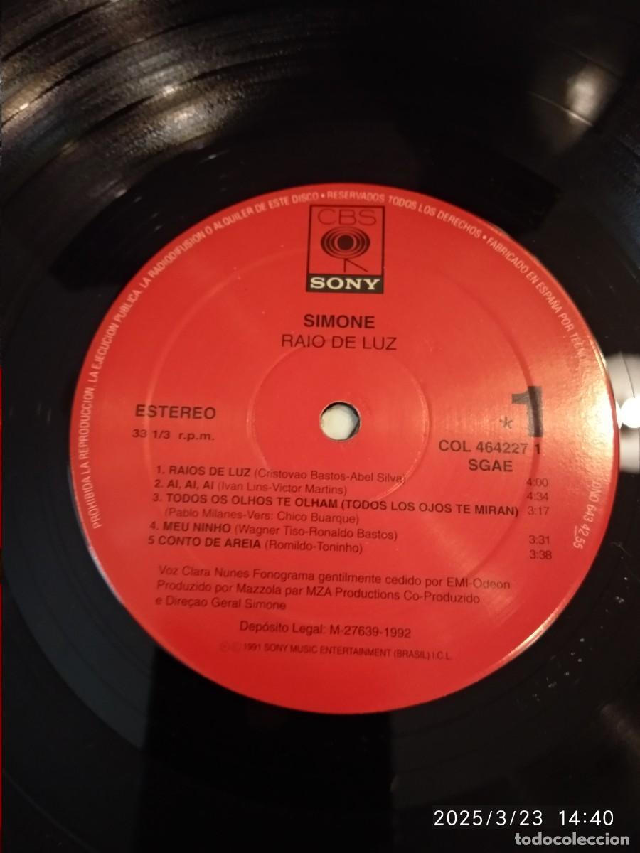 Discos de vinilo: SIMONE- RAIO DE LUZ CBS-SONY 1992 ESPA&Ntilde;A. - Foto 2
