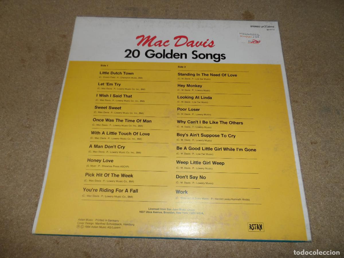 Discos de vinilo: Mac Davis &lrm;&ndash; 20 Golden Songs (GERMANY 1984) - Foto 2