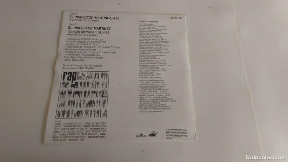Discos de vinilo: UNDERRAP-SINGLE EL INSPECTOR MARTINES-MISMA CARA - Foto 2