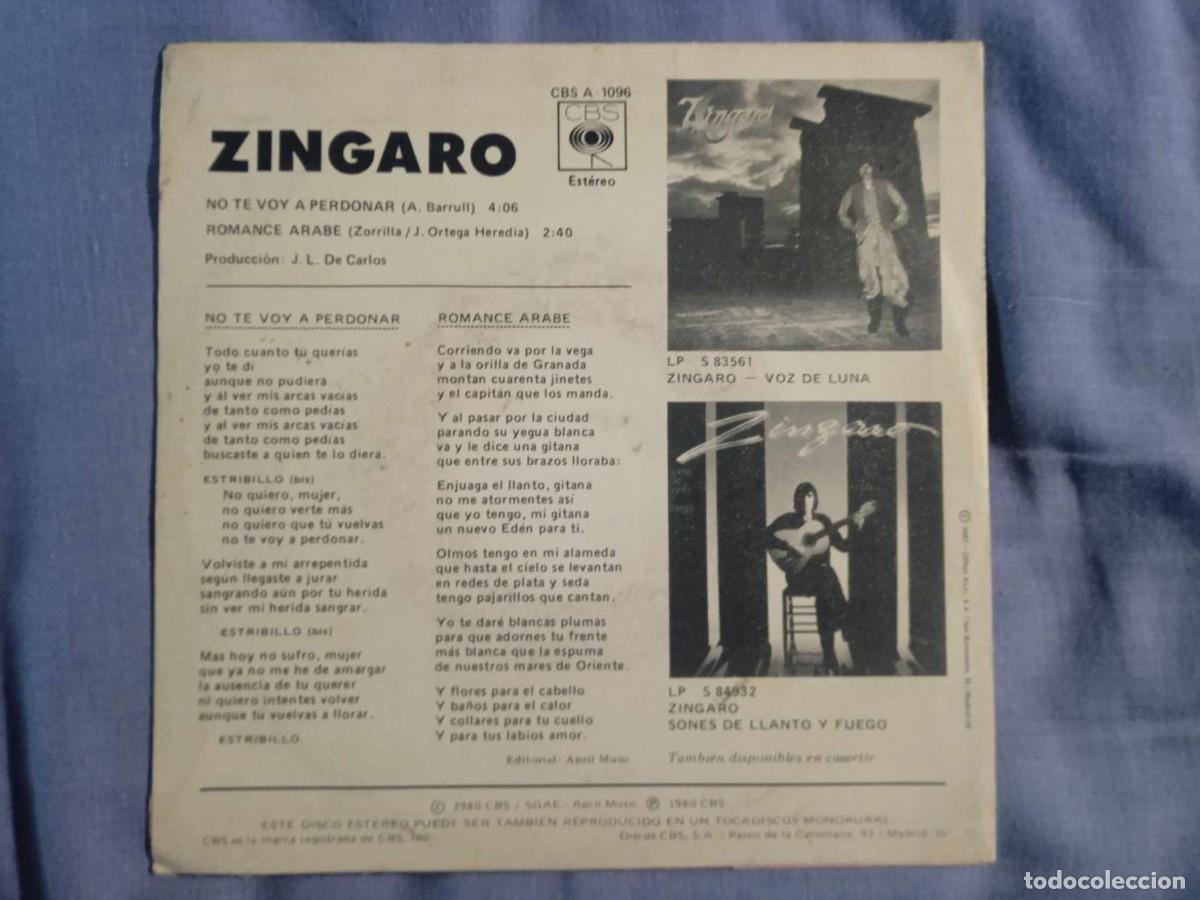 Discos de vinilo: ZINGARO - NO TE VOY A PERDONAR - RUMBAS - Foto 2
