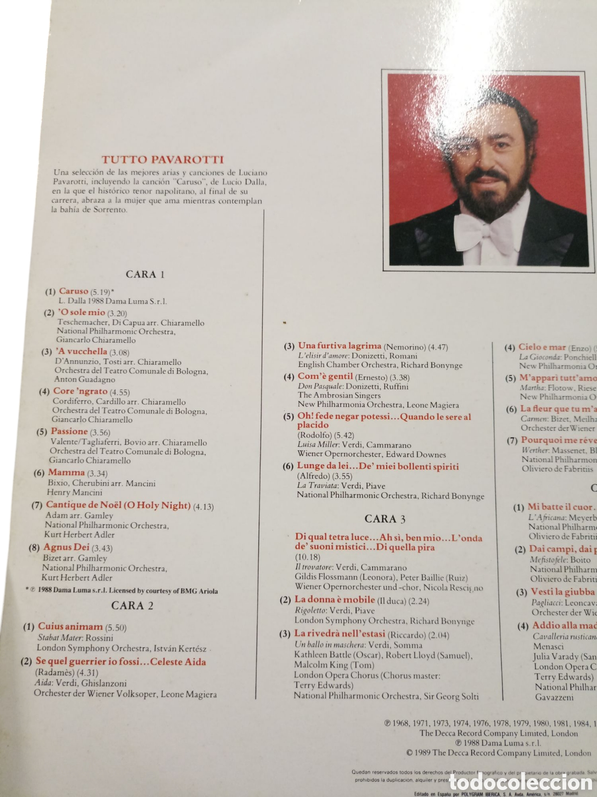 Discos de vinilo: Tutti Pavarotti 2 lp selecci&oacute;n - Foto 3