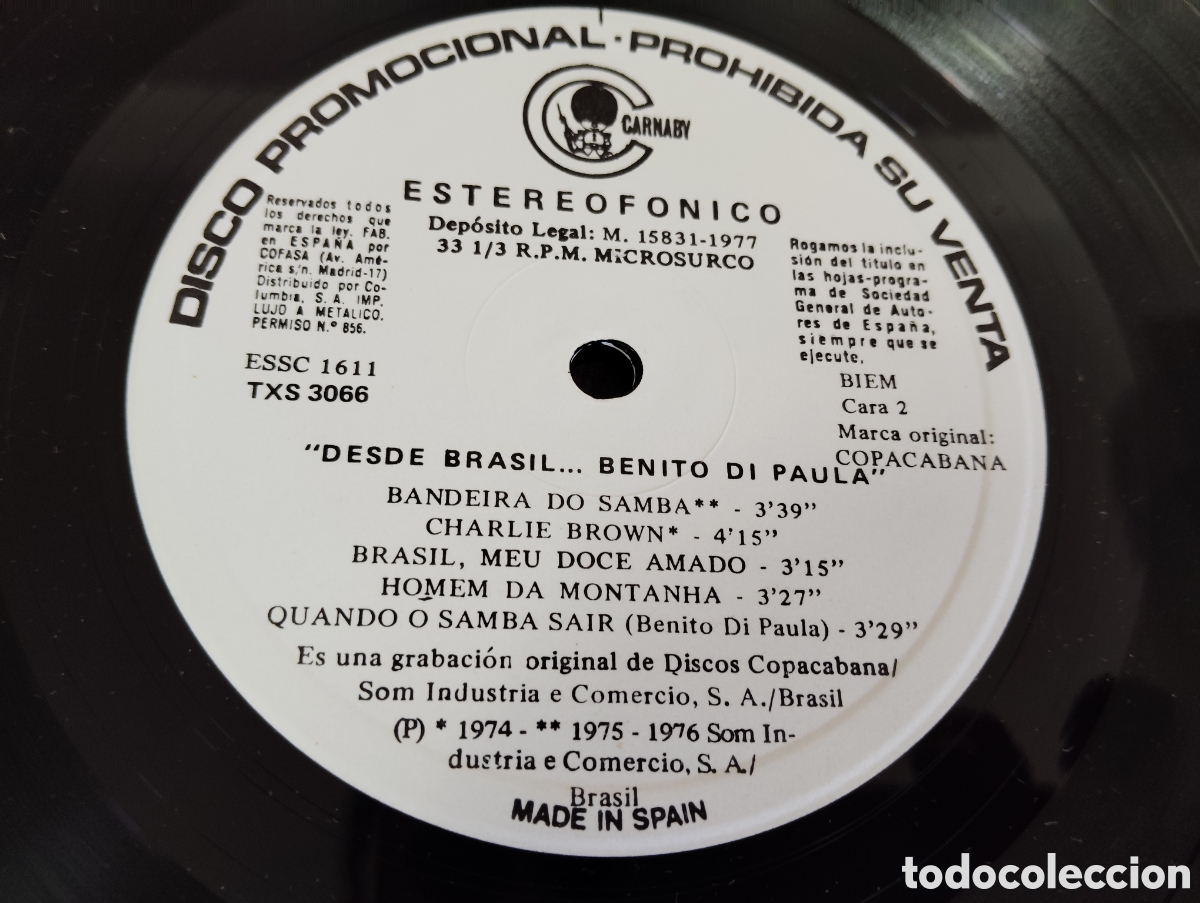 Discos de vinilo: BENITO DI PAULA - DESDE BRASIL ... 1977 - Foto 4