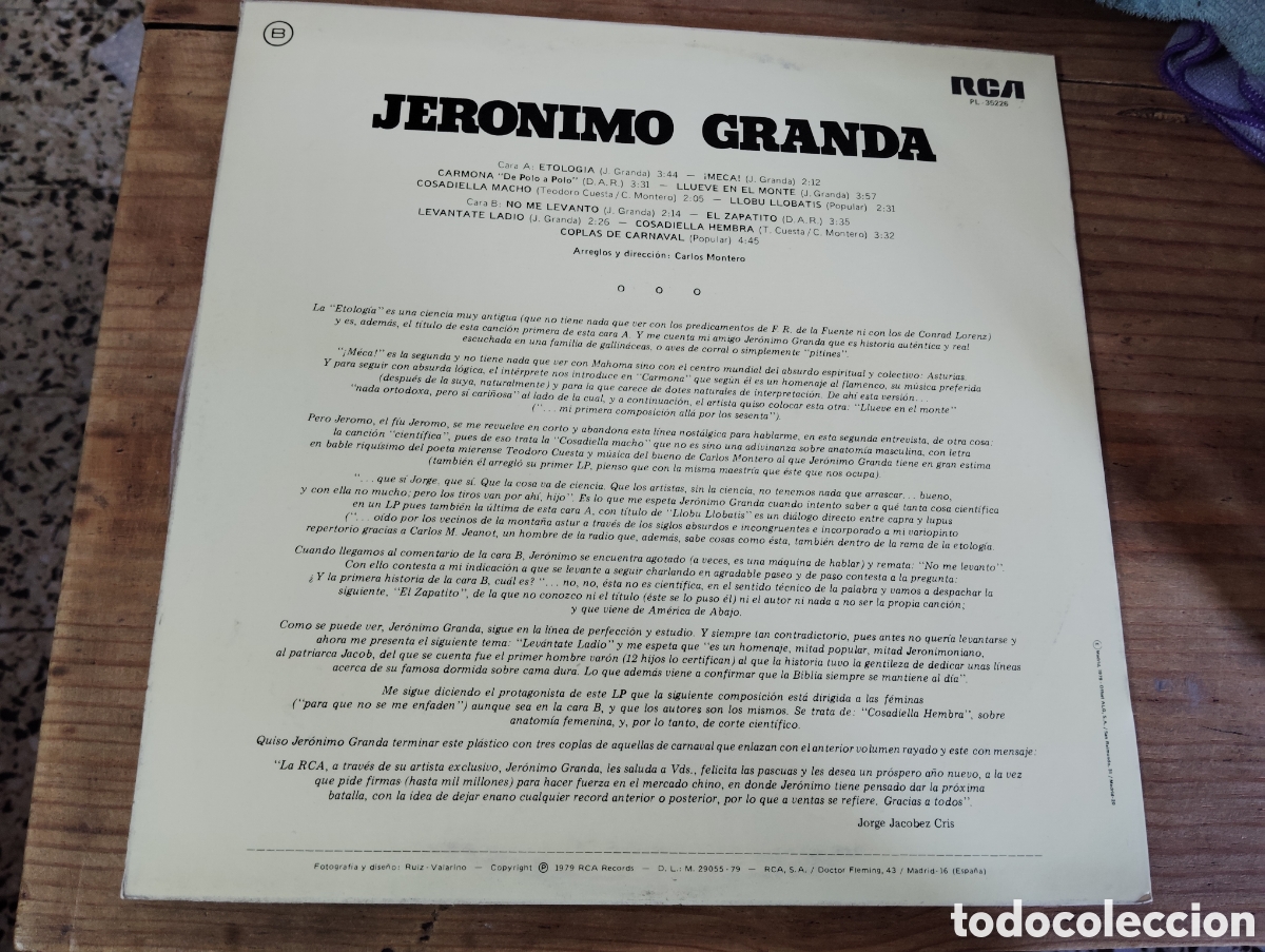 Discos de vinilo: JERONIMO GRANDA - TERRENTENPLETE MORRIOTE UN XATU - Foto 2