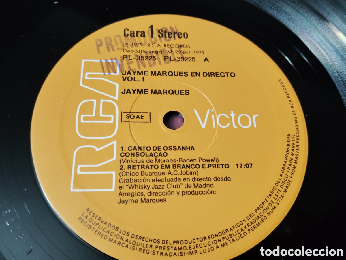 Discos de vinilo: JAYME MARQUES - EN DIRECTO , 1979 / DISCO PROMOCIONAL - Foto 4