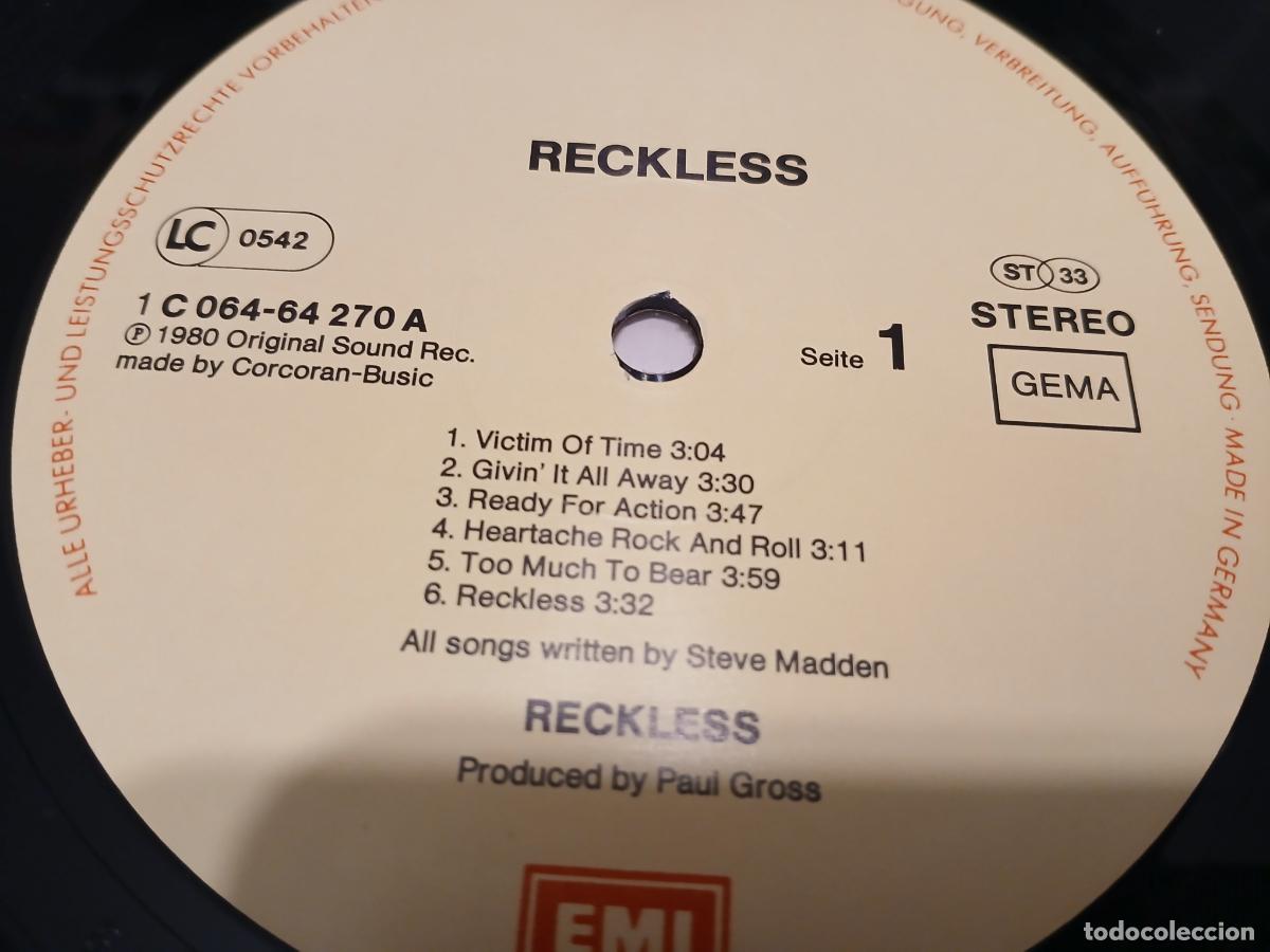 Discos de vinilo: RECKLESS -RECKLESS- (1980) LP DISCO VINILO - Foto 3