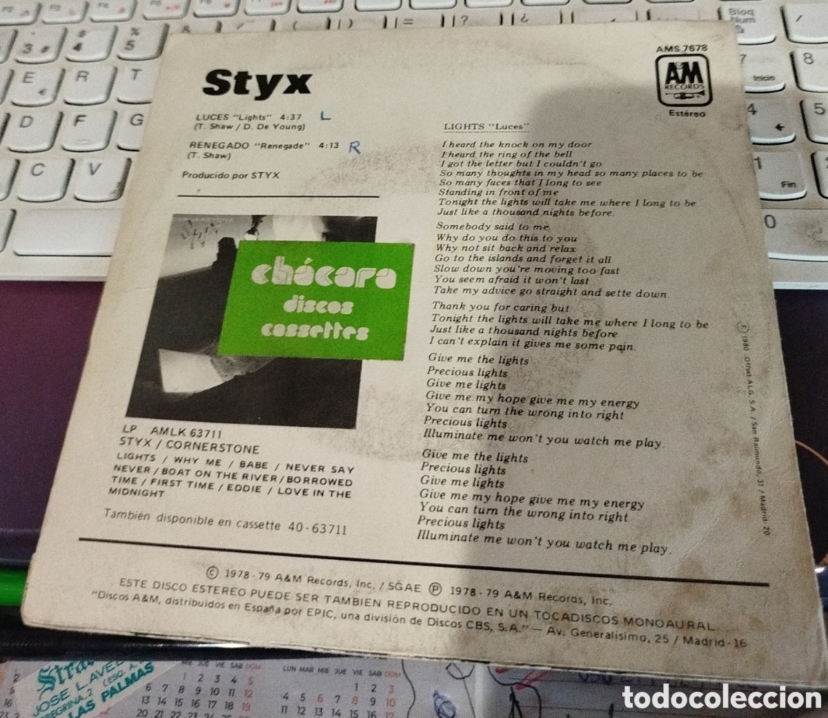 Discos de vinilo: Styx. - Luces / renegado . - Foto 2