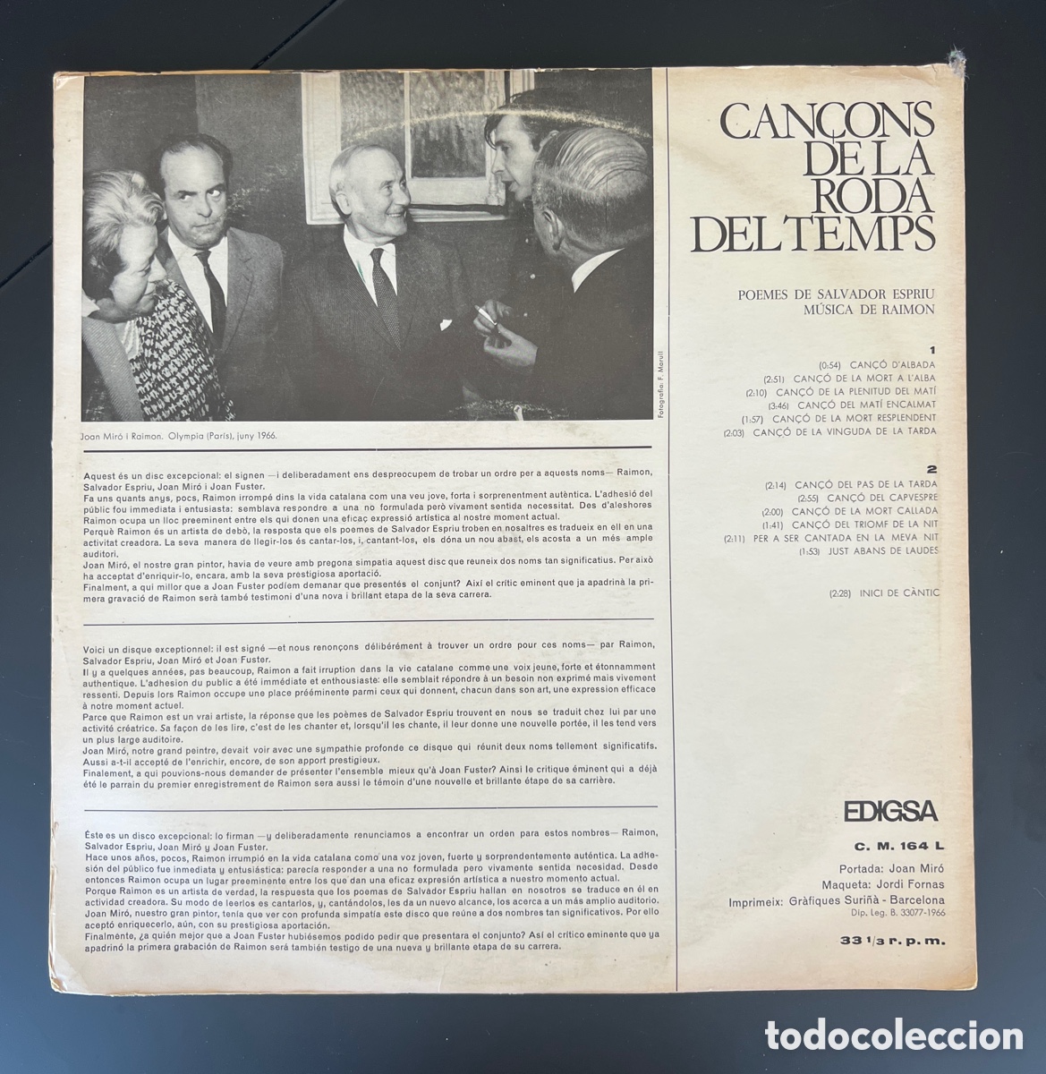 Discos de vinilo: RAIMON/ESPRIU. Can&ccedil;ons de la Roda del Mon. LP 1966 - Foto 2