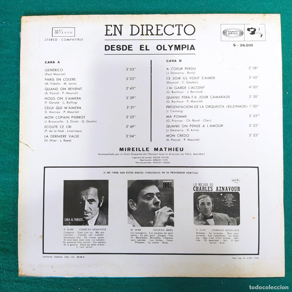 Discos de vinilo: Mireille Mathieu &ndash; En Directo Desde El Olympia - Foto 2