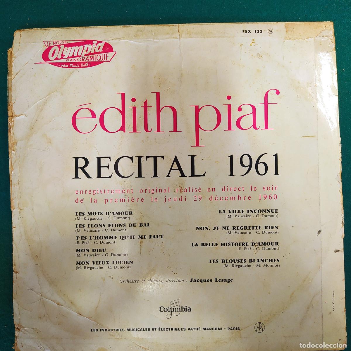 Discos de vinilo: Edith Piaf &ndash; R&eacute;cital 1961 - Foto 2