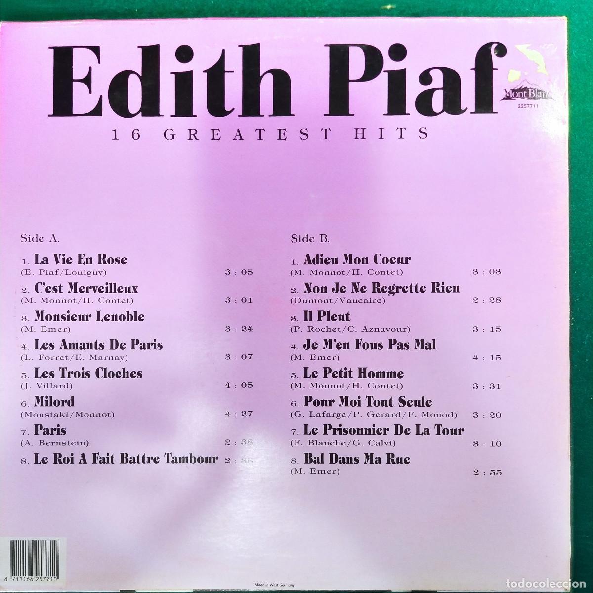 Discos de vinilo: Edith Piaf &ndash; 16 Greatest Hits - Foto 2