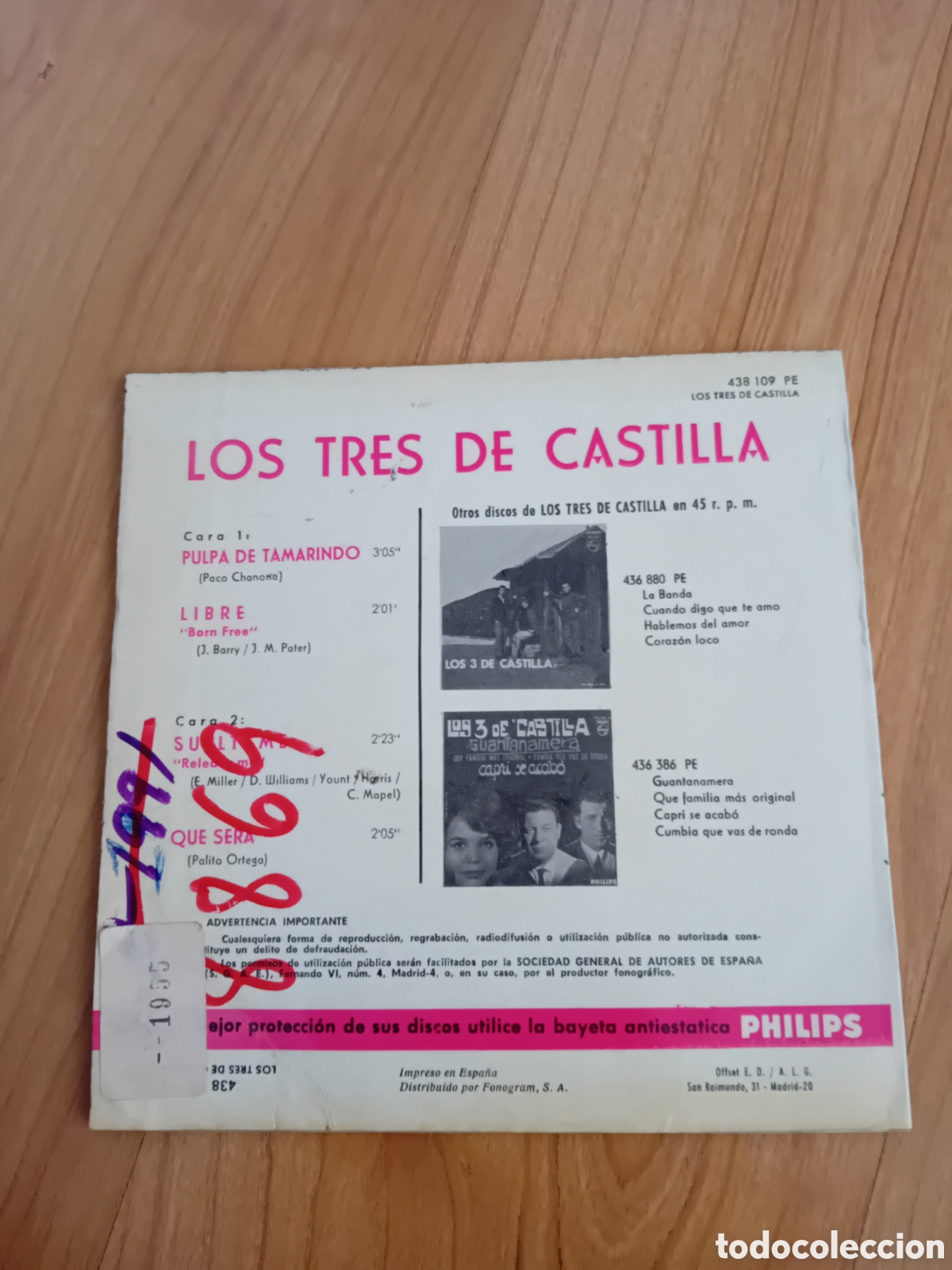 Discos de vinilo: LOS 3 DE CASTILLA. PULPA DE TAMARINDO - Foto 2