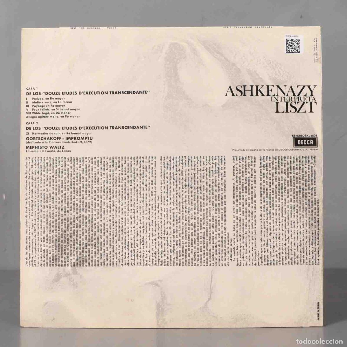 Discos de vinilo: LP. ASHKENAZY INTERPRETA LISZT - Foto 2