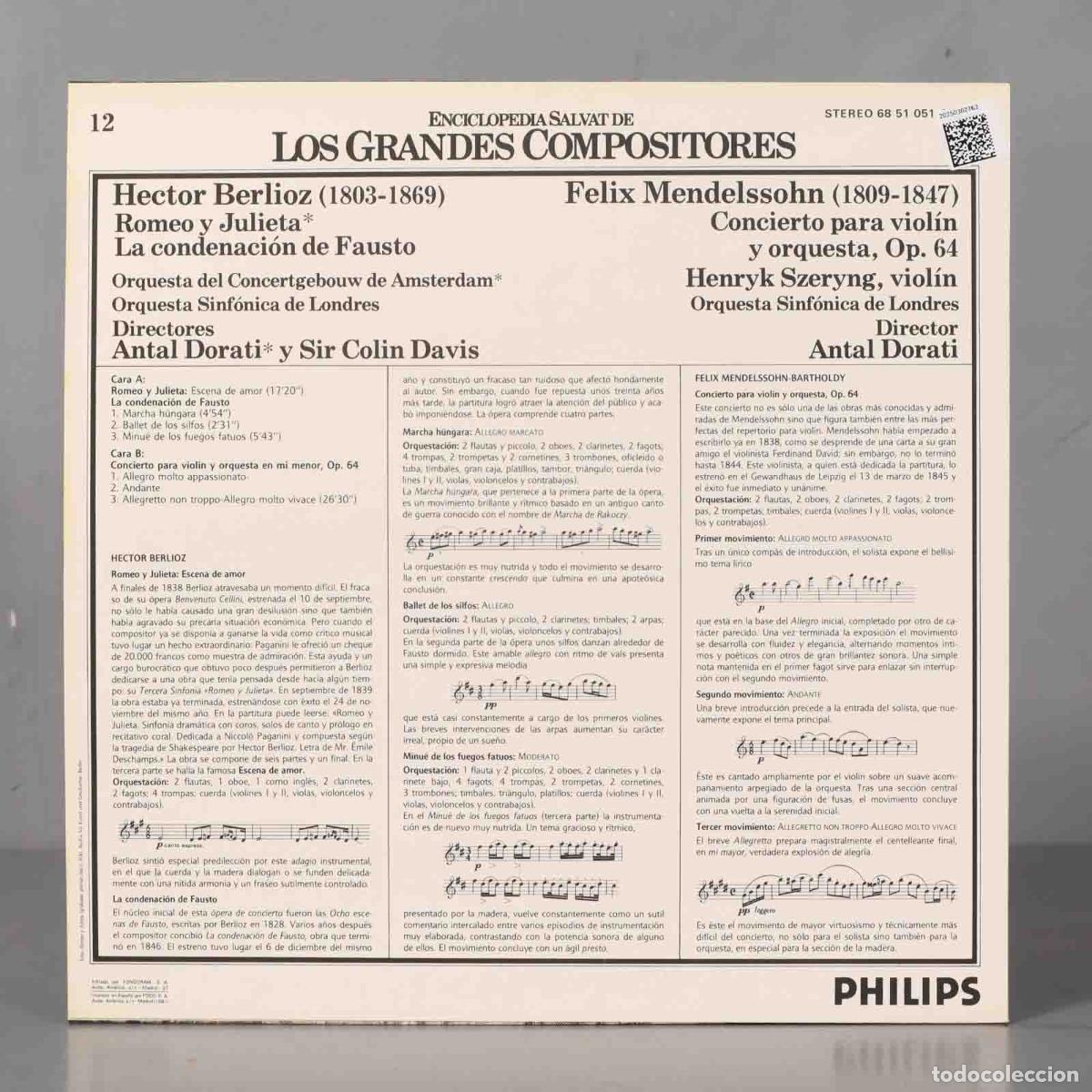 Discos de vinilo: LP. Mendelssohn BERLIOZ DAVIS DORATI - Foto 2