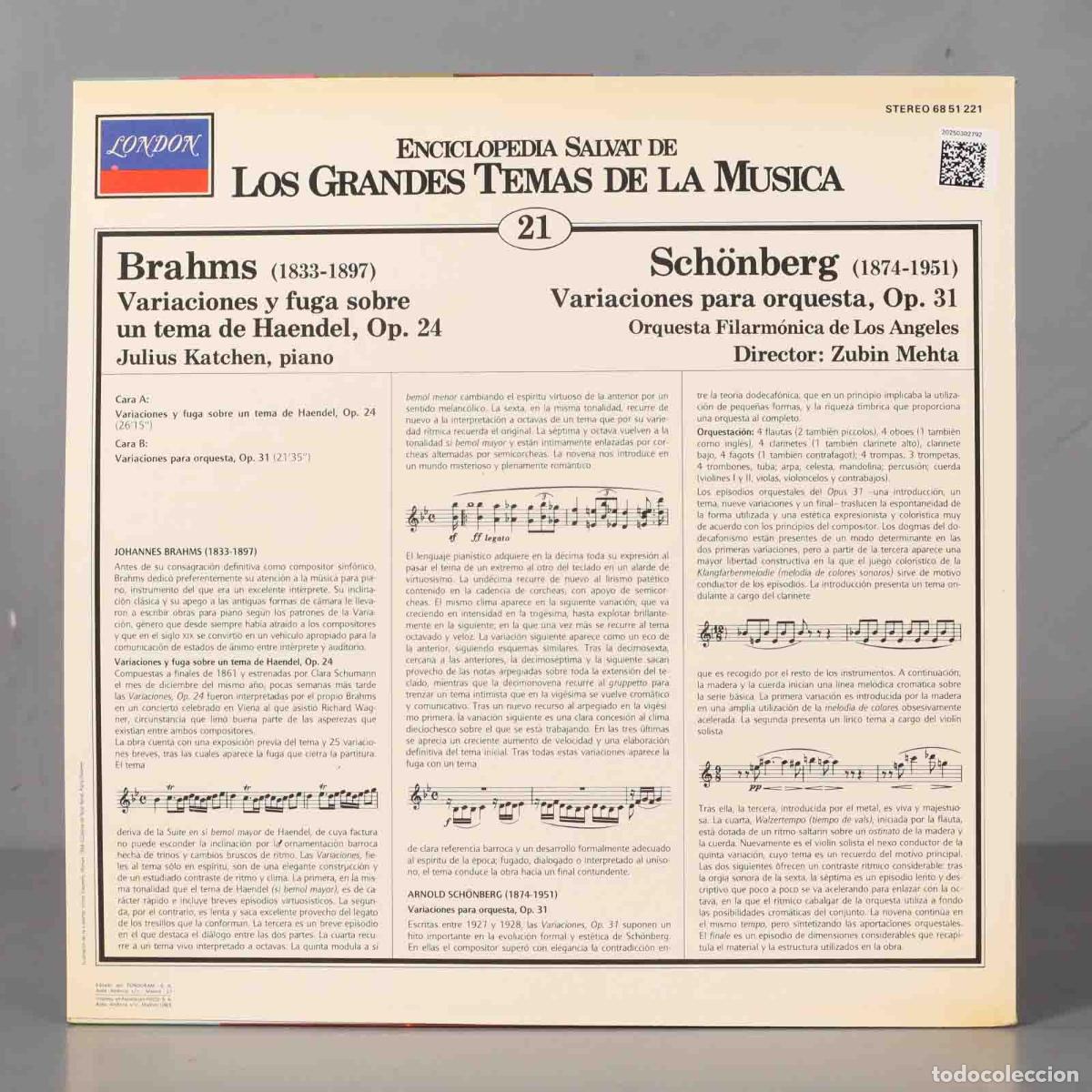 Discos de vinilo: LP. ARNOLD SCHONBERG BRAHMS MEHTA - Foto 2