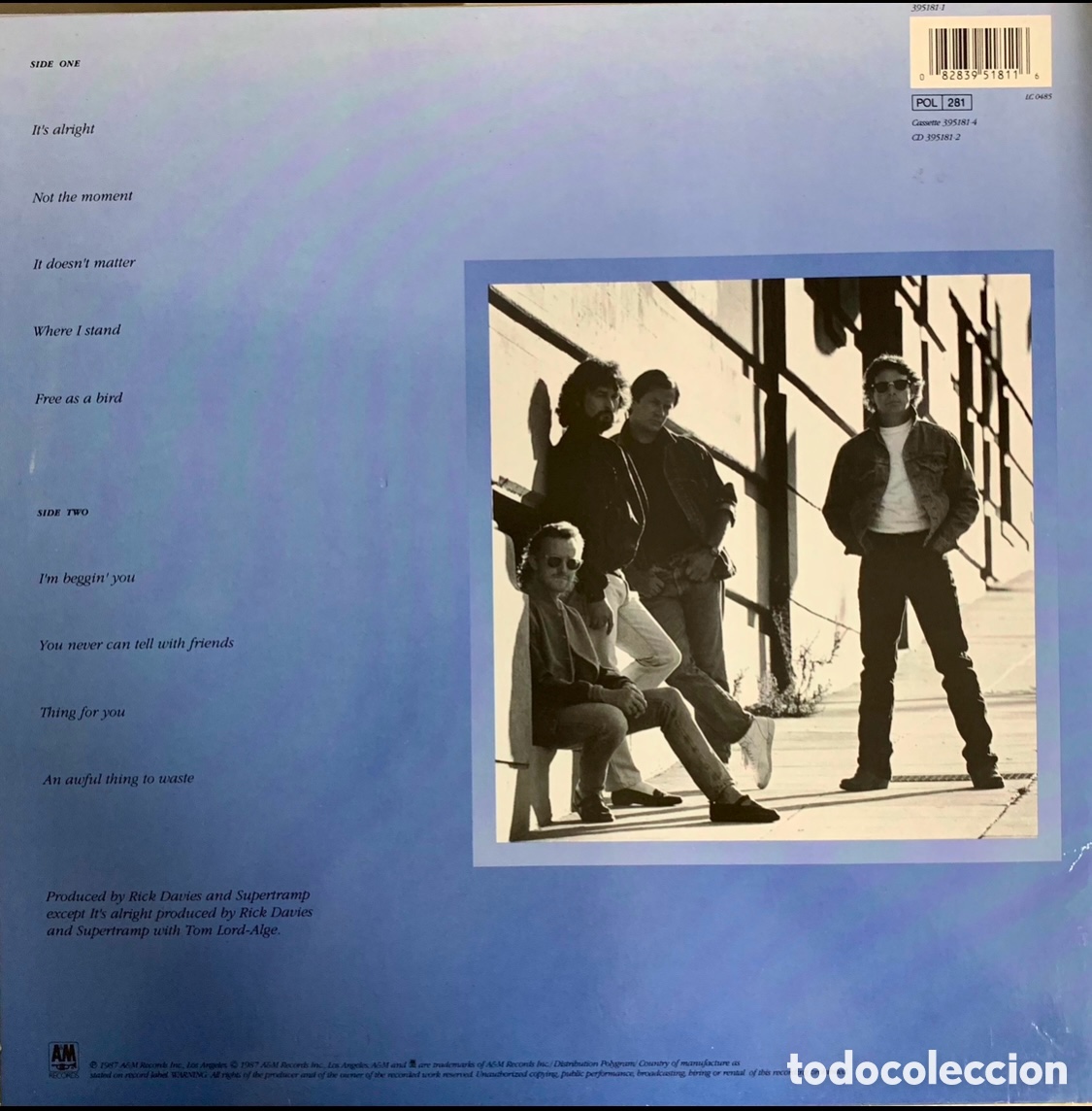 Discos de vinilo: Disco Vinilo LP. Supertramp. &ldquo;Free as a bird&rdquo;. 1987. - Foto 2