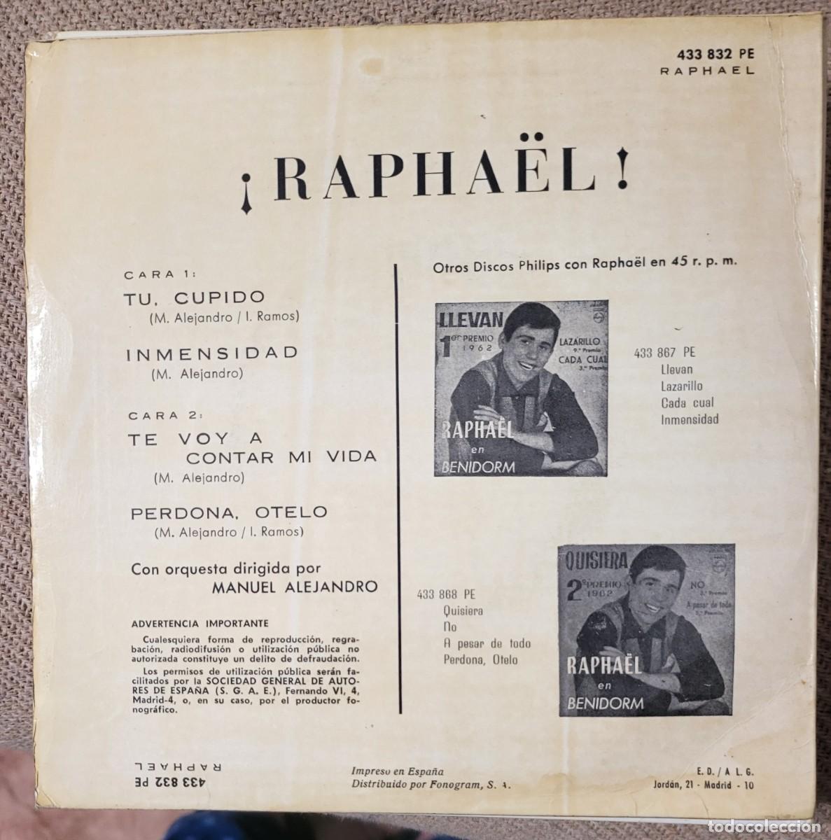 Discos de vinilo: Raphael Ep sello Philips editado en Espa&ntilde;a...a&ntilde;o 1962. - Foto 2