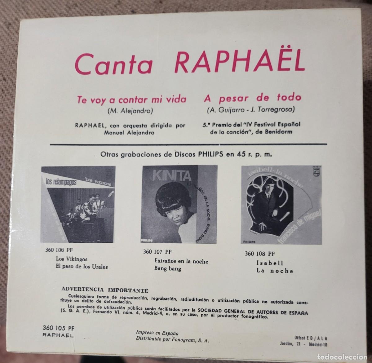 Discos de vinilo: Raphael single sello Philips editado en Espa&ntilde;a...a&ntilde;o 1967. - Foto 2