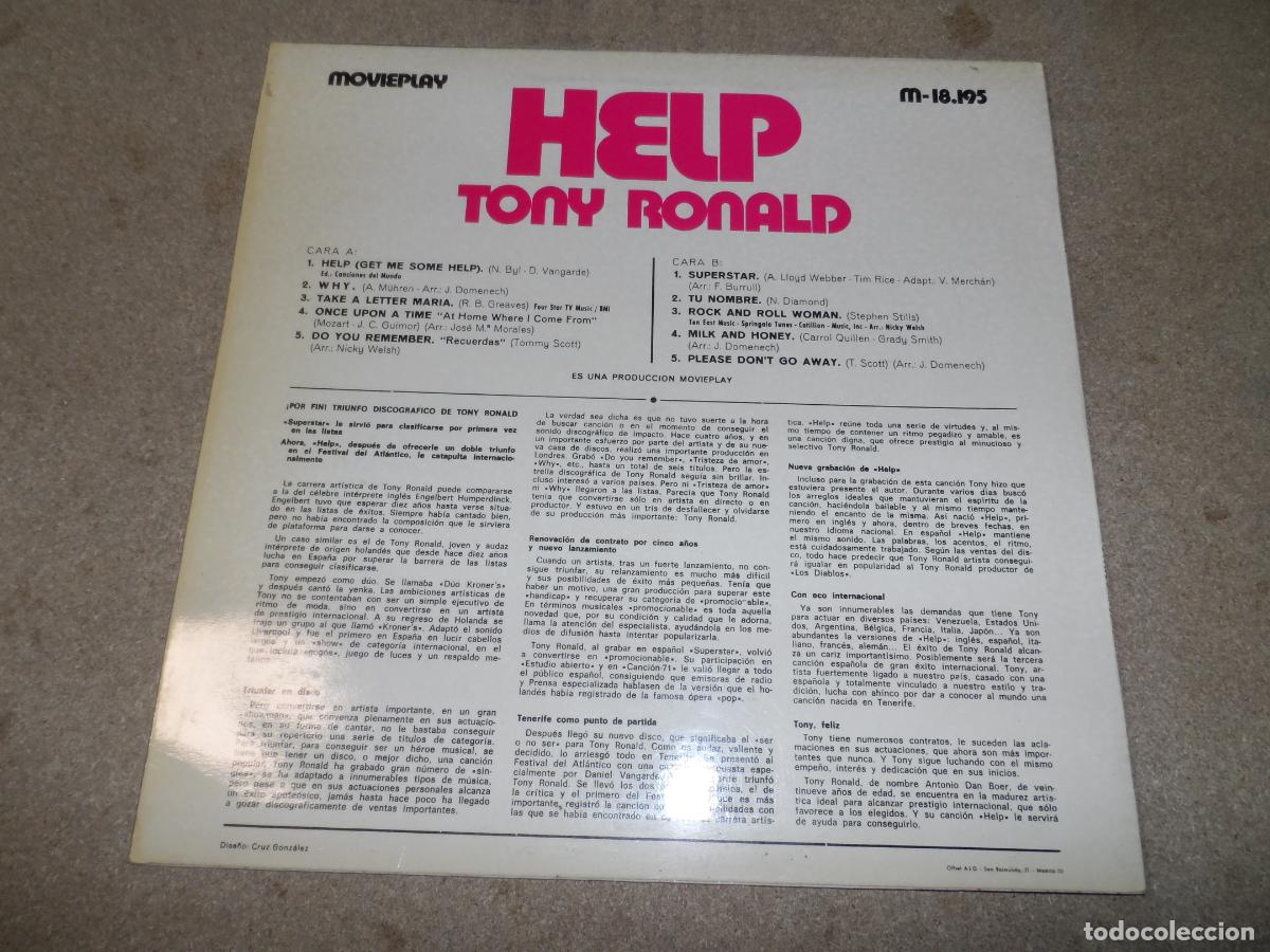 Discos de vinilo: TONY RONALD - HELP (SPAIN 1971) - Foto 2