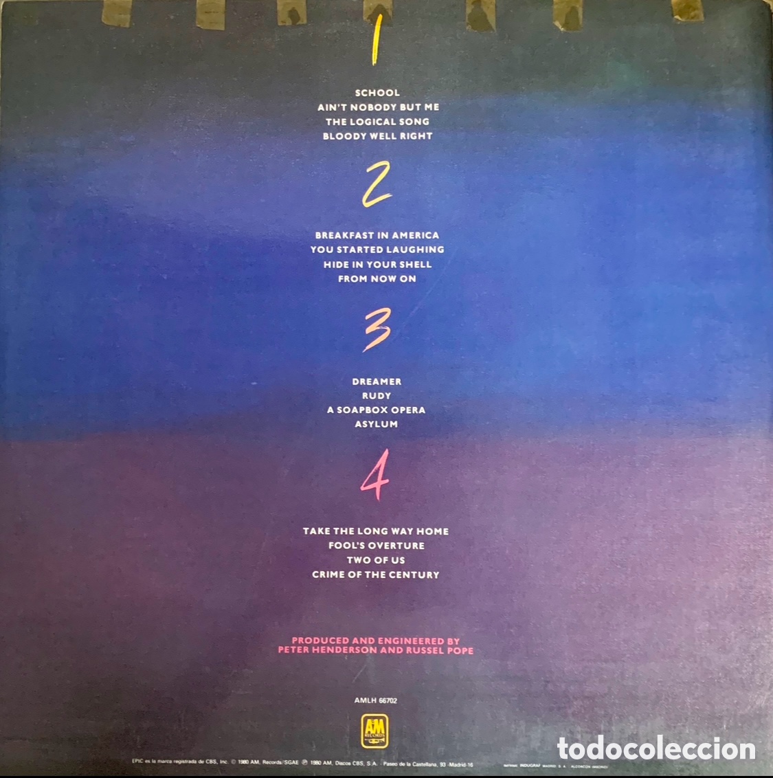 Discos de vinilo: Disco Vinilo 2LP. Supertramp. &ldquo;Par&iacute;s&rdquo;. 1980. - Foto 2