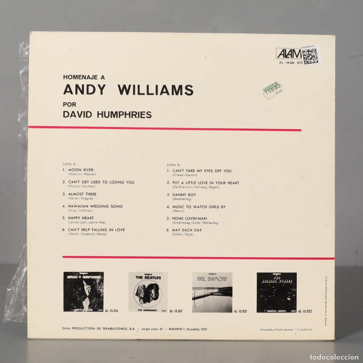 Discos de vinilo: LP. David Humphries &ndash; Homenaje A Andy Williams - Foto 2
