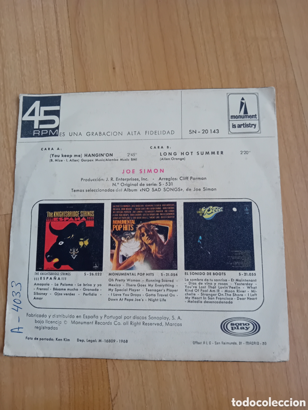 Discos de vinilo: JOE SIMON. HANGINON. LOG HOT SUMMER - Foto 2