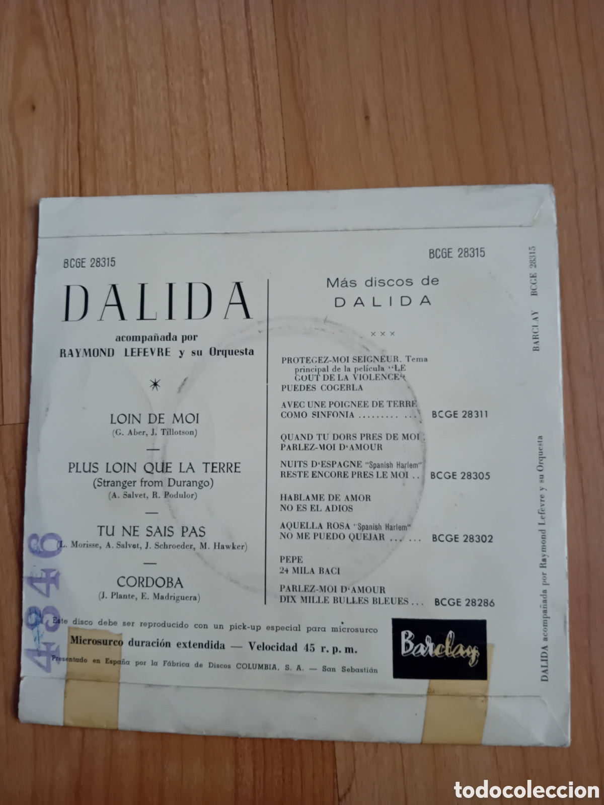 Discos de vinilo: DALIDA. RAYMOND LEFEVRE. LOIN DE MOI - Foto 2
