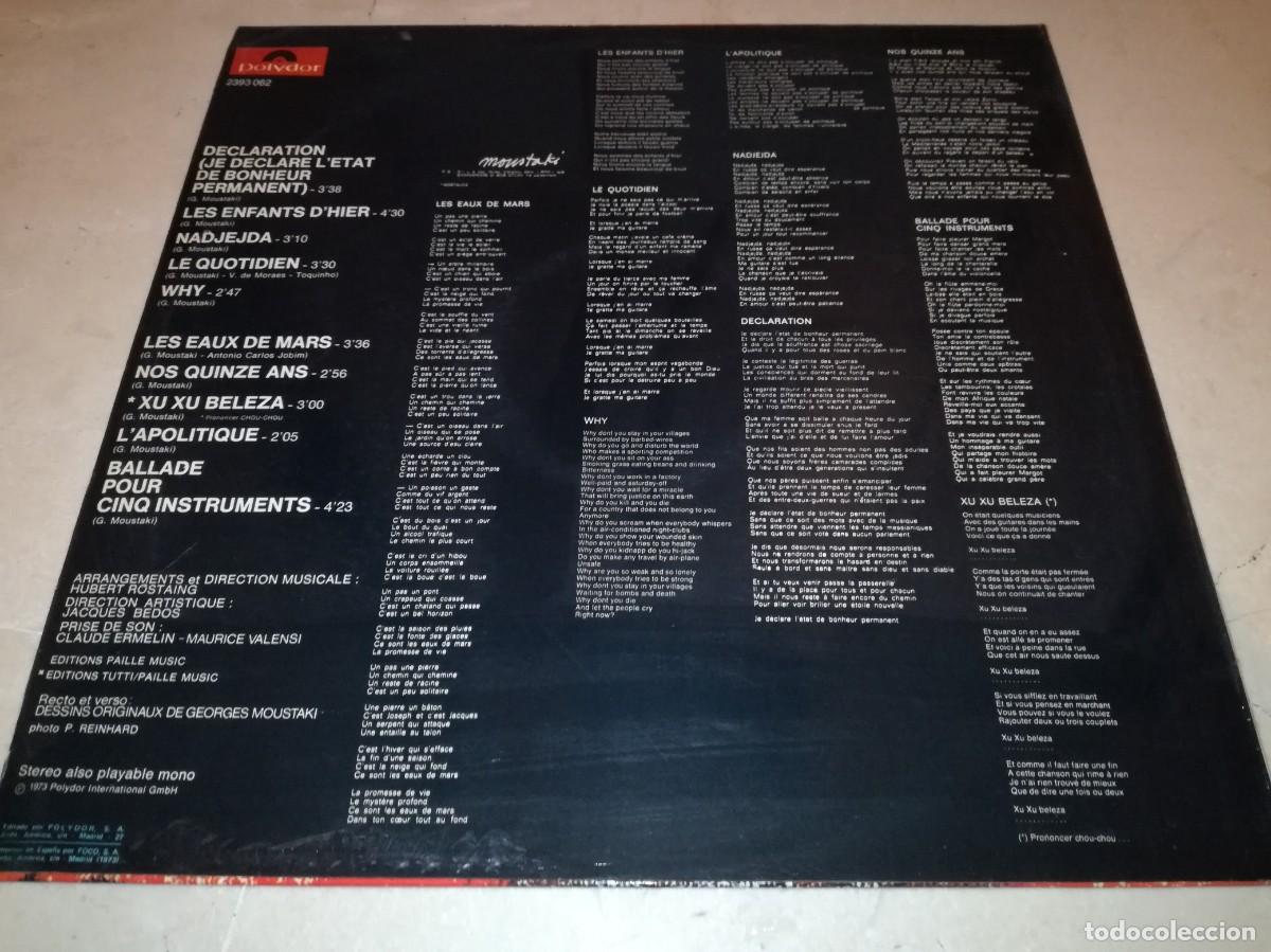 Discos de vinilo: GEORGES MOUSTAKI-DECLARATION-ORIGINAL ESPA&Ntilde;OL 1973 - Foto 2