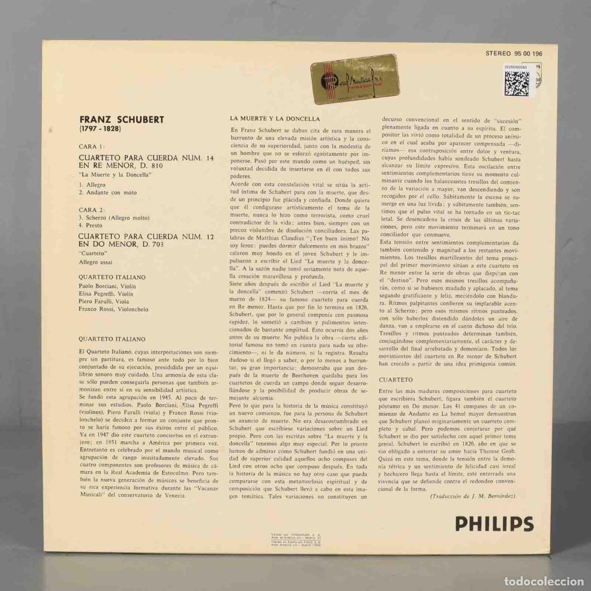 Discos de vinilo: LP. SCHUBERT CUARTETOS PARA CUERDA LA MUERTE Y LA DONCELLA. - Foto 2