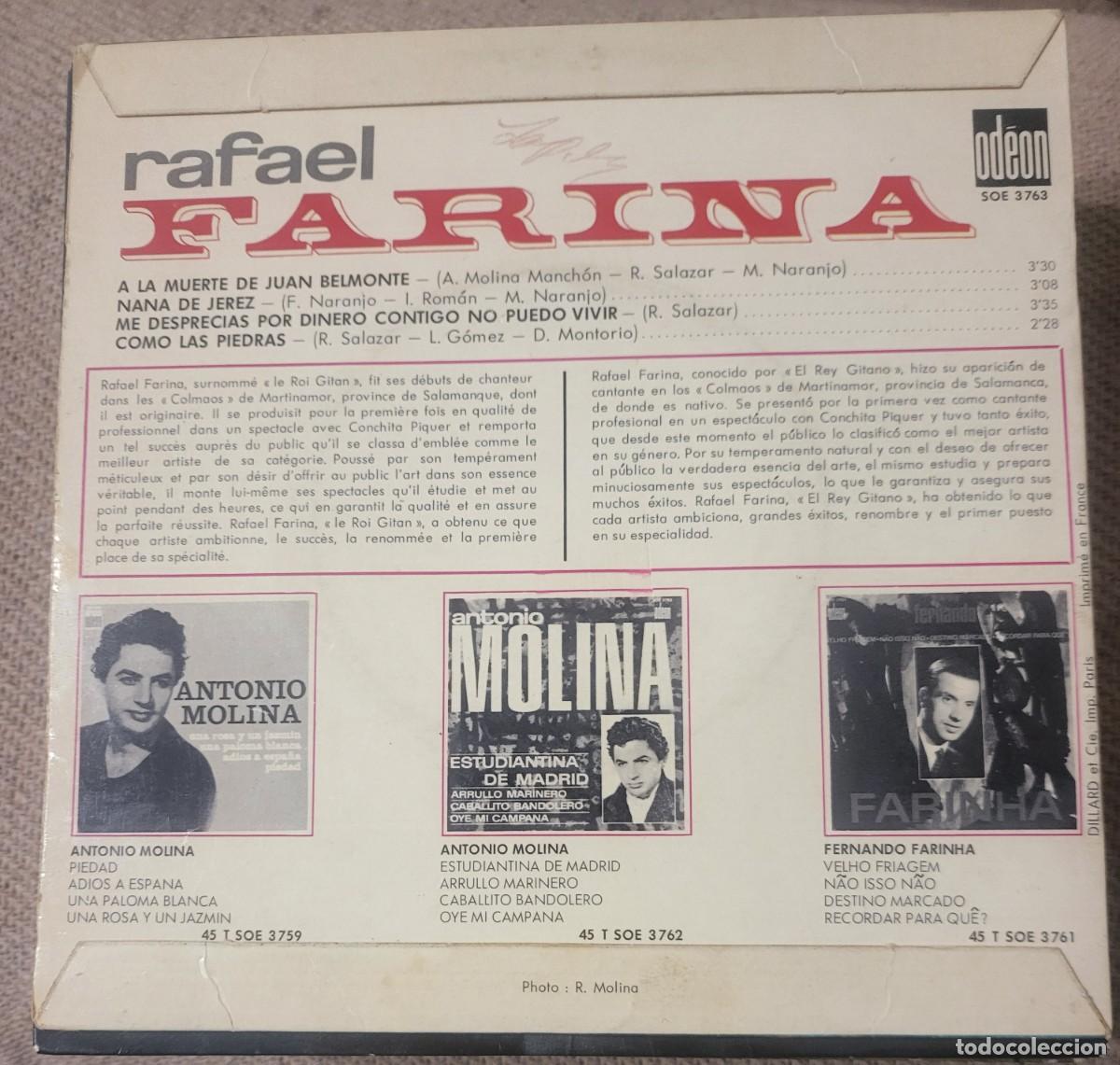 Discos de vinilo: Rafael Farina Ep sello Odeon editado en Francia... - Foto 2