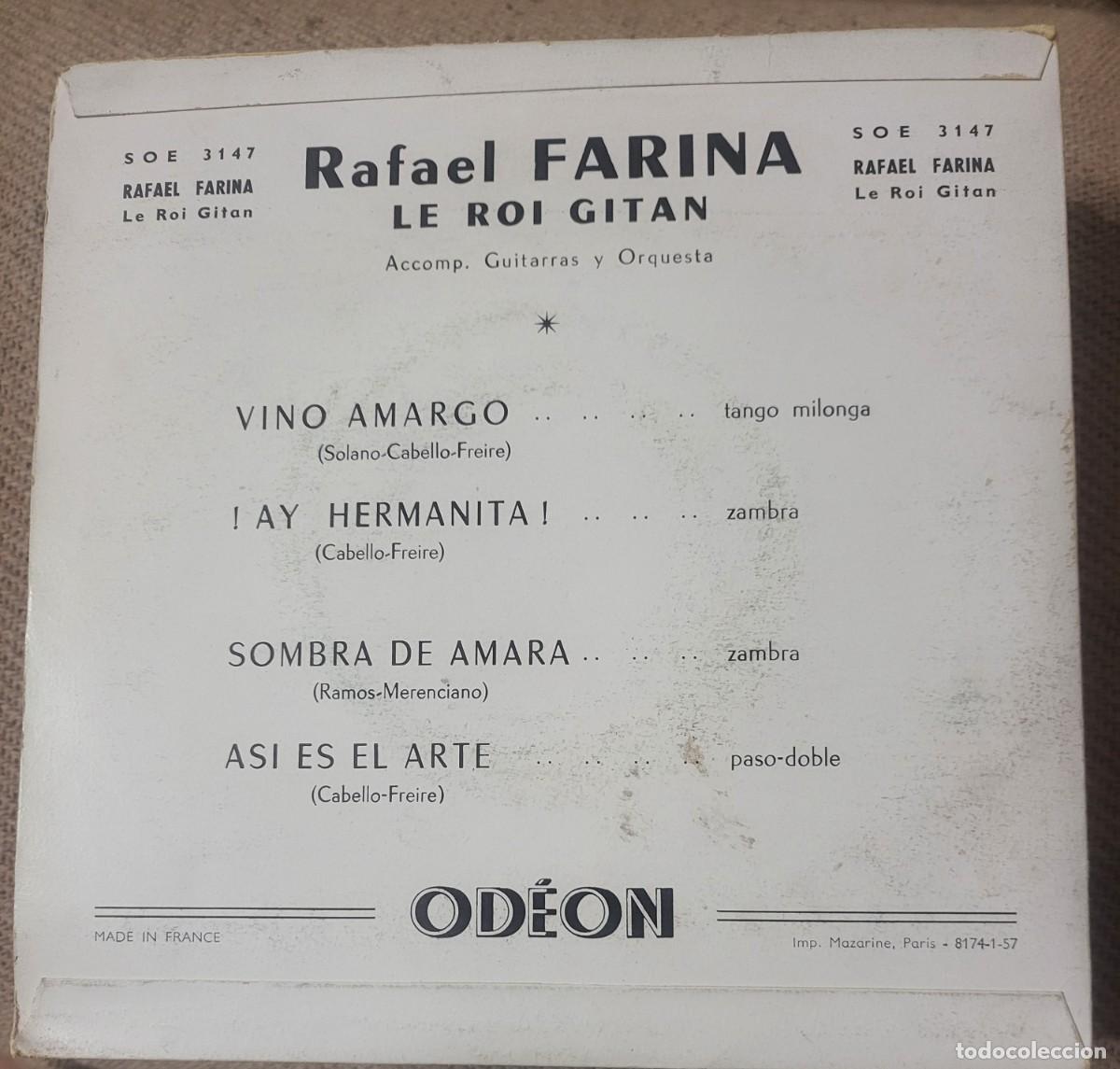 Discos de vinilo: Rafael Farina Ep sello Odeon editado en Francia... - Foto 2