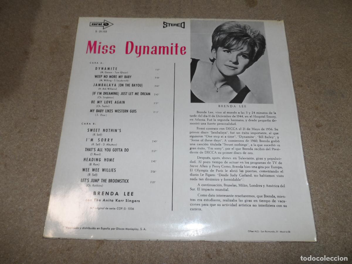Discos de vinilo: Brenda Lee - Miss Dynamite (SPAIN 1969) - Foto 2