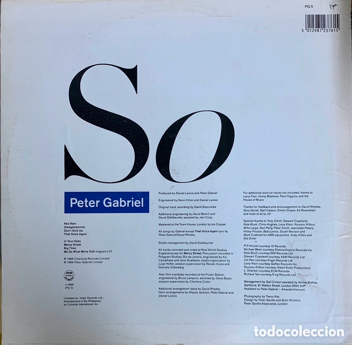 Discos de vinilo: Disco Vinilo LP. Peter Gabriel. &ldquo;So&rdquo;. 1986. - Foto 2