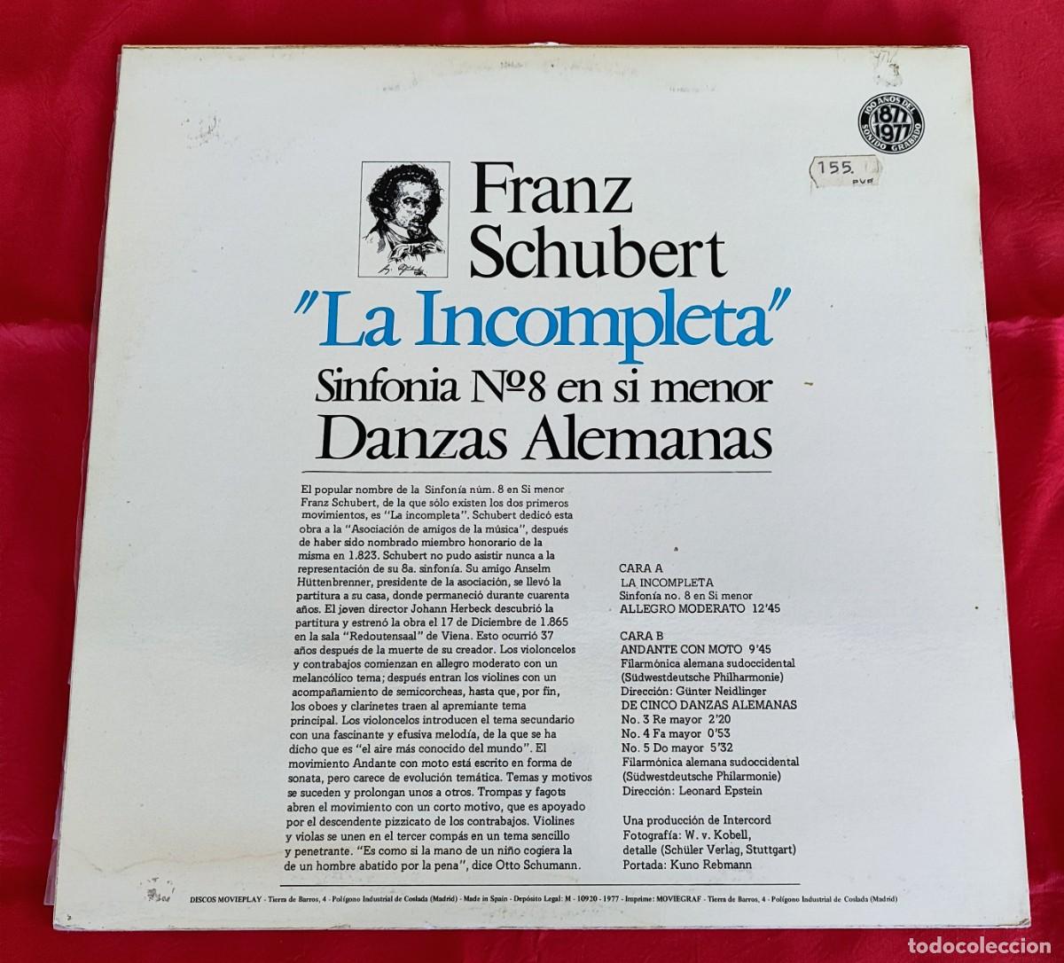 Discos de vinilo: FRANZ SCHUBERT .- LA INCOMPLETA. - Foto 2