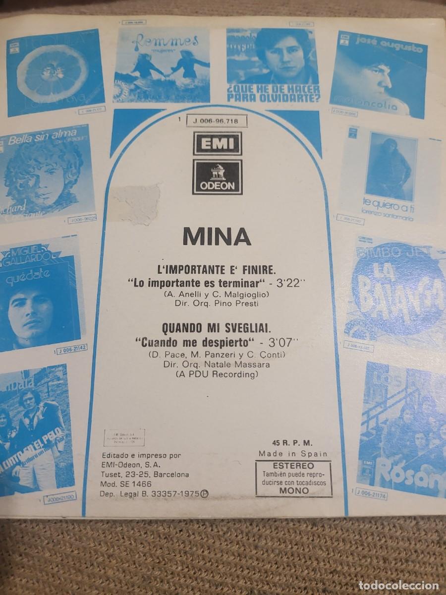 Discos de vinilo: Mina single sello Emi-Odeon editado en Espa&ntilde;a a&ntilde;o 1975... - Foto 2