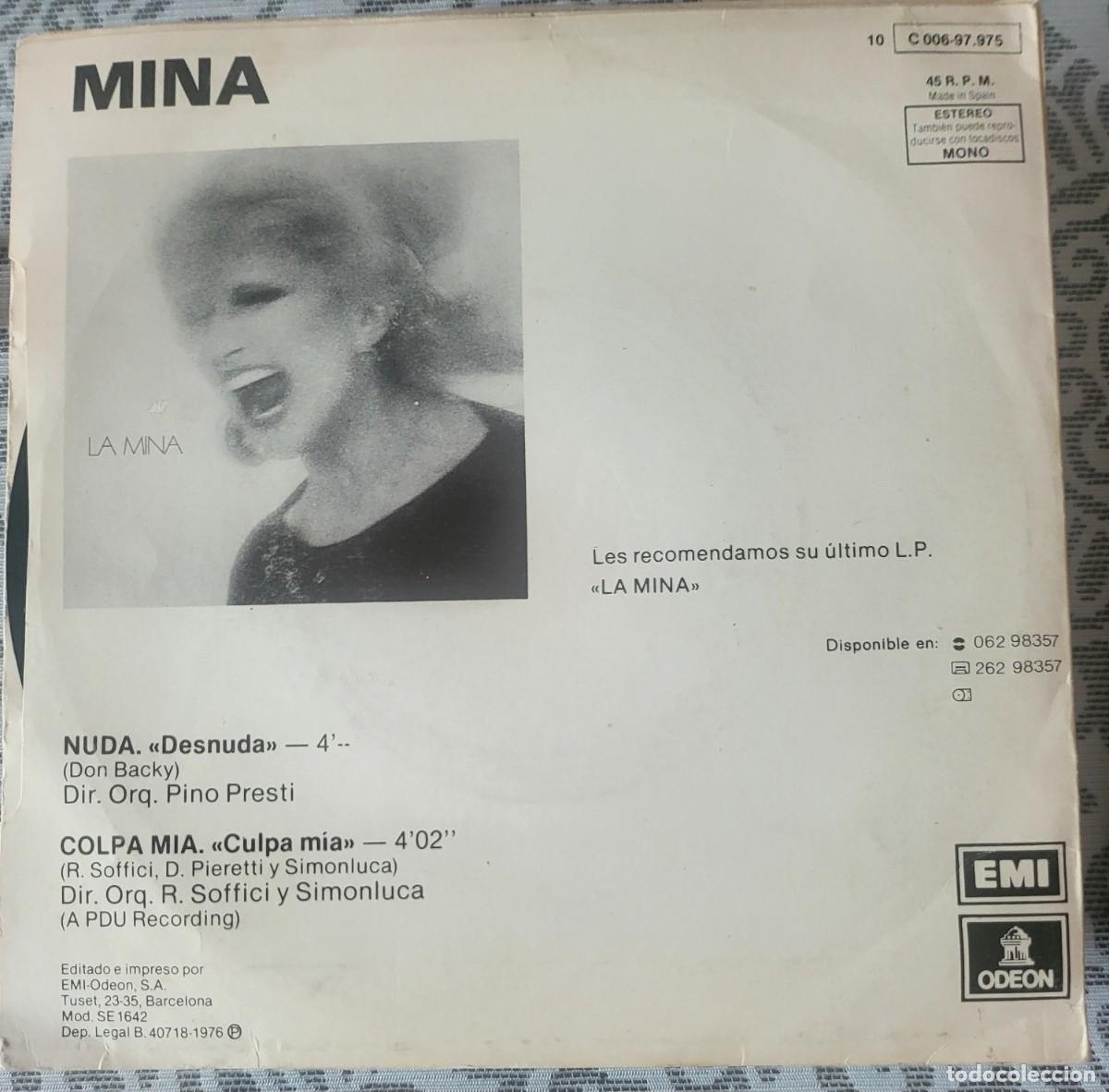 Discos de vinilo: Mina single sello Emi-Odeon editado en Espa&ntilde;a a&ntilde;o 1976... - Foto 2