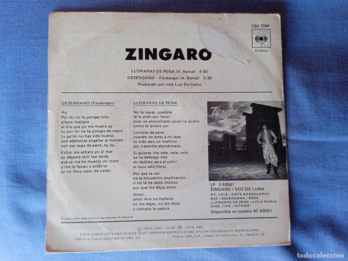 Discos de vinilo: ZINGARO - LLORARAS DE PENA - 1979 - RUMBA - Foto 2