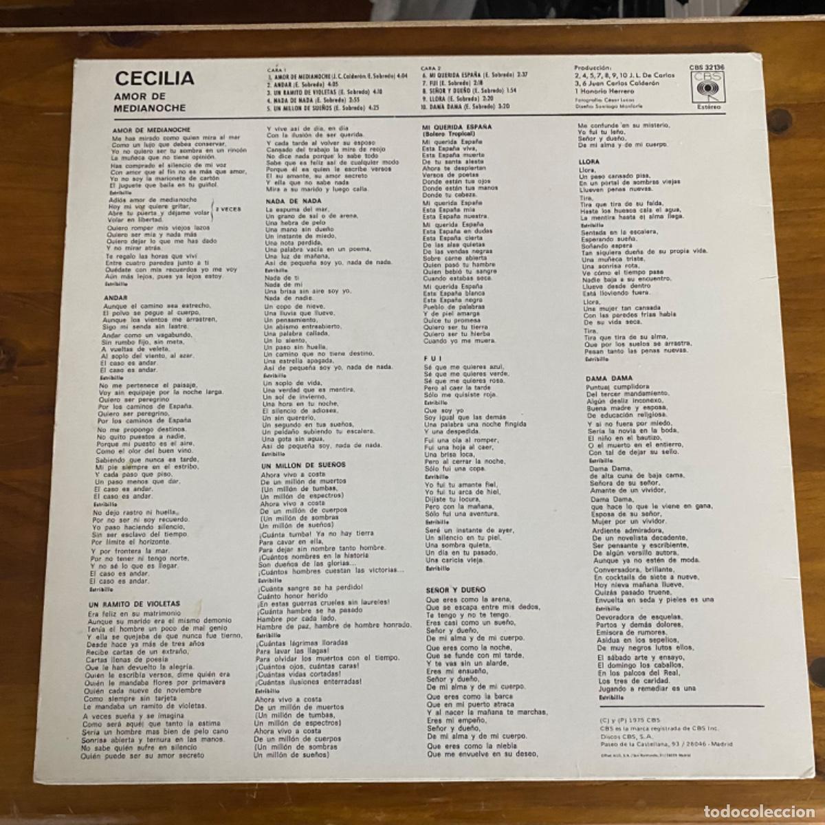 Discos de vinilo: CECILIA AMOR DE MEDIANOCHE - Foto 2