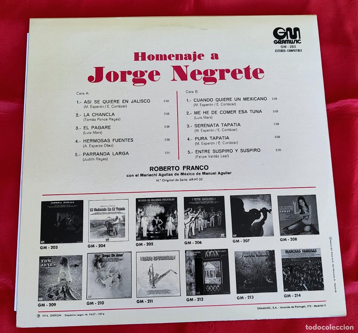 Discos de vinilo: HOMENAJE A JORGE NEGRETE. - Foto 2