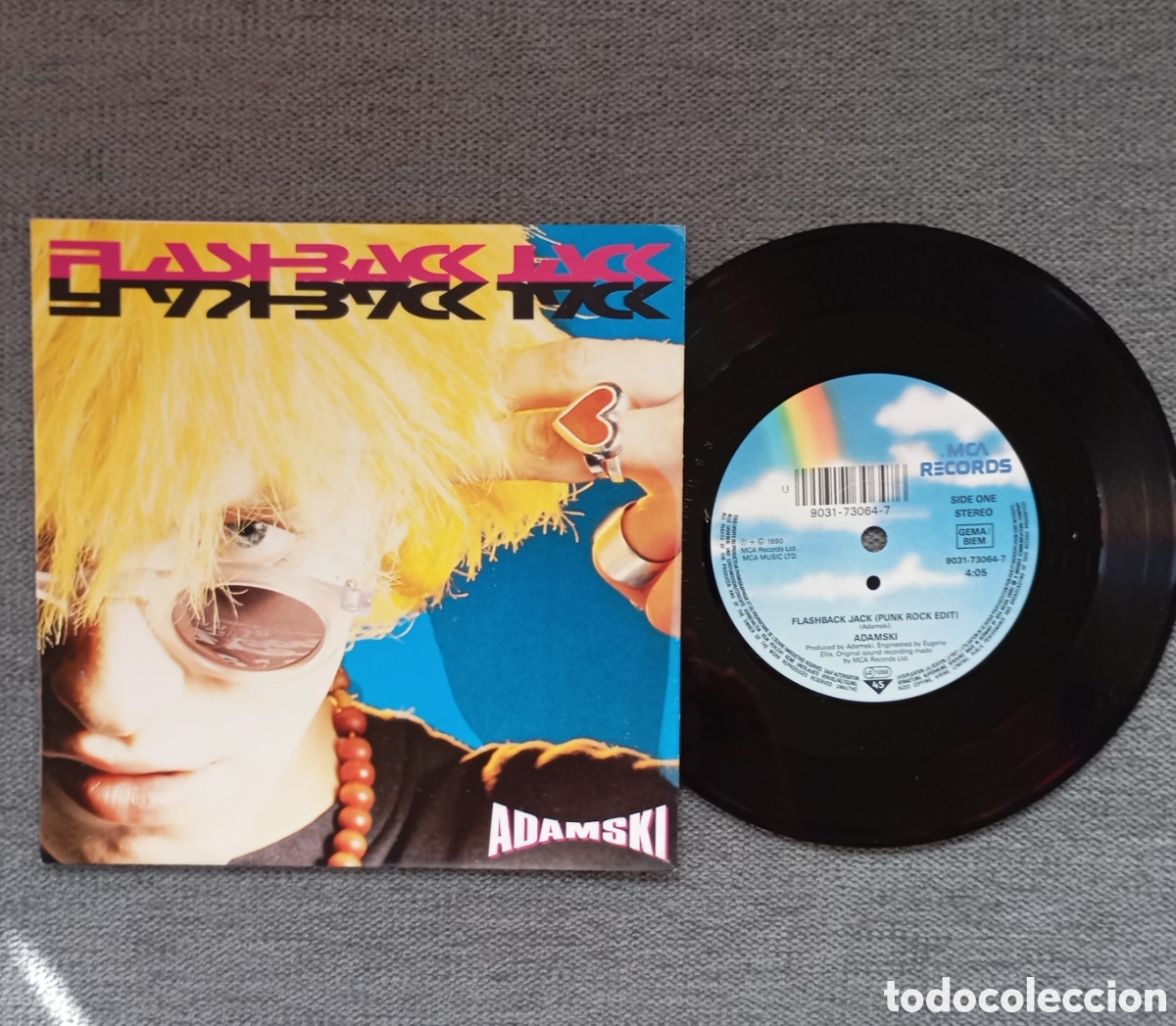 Discos de vinilo: Adamski. Flashback Jack/ Nycnrg. Single 7&rdquo;, a&ntilde;o 1990. - Foto 1