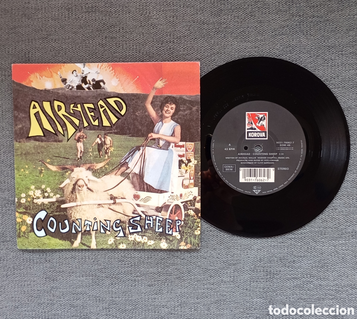 Discos de vinilo: Airhead. Counting Sheep/ Take My Train. Single 7&rdquo;, a&ntilde;o1991. - Foto 1