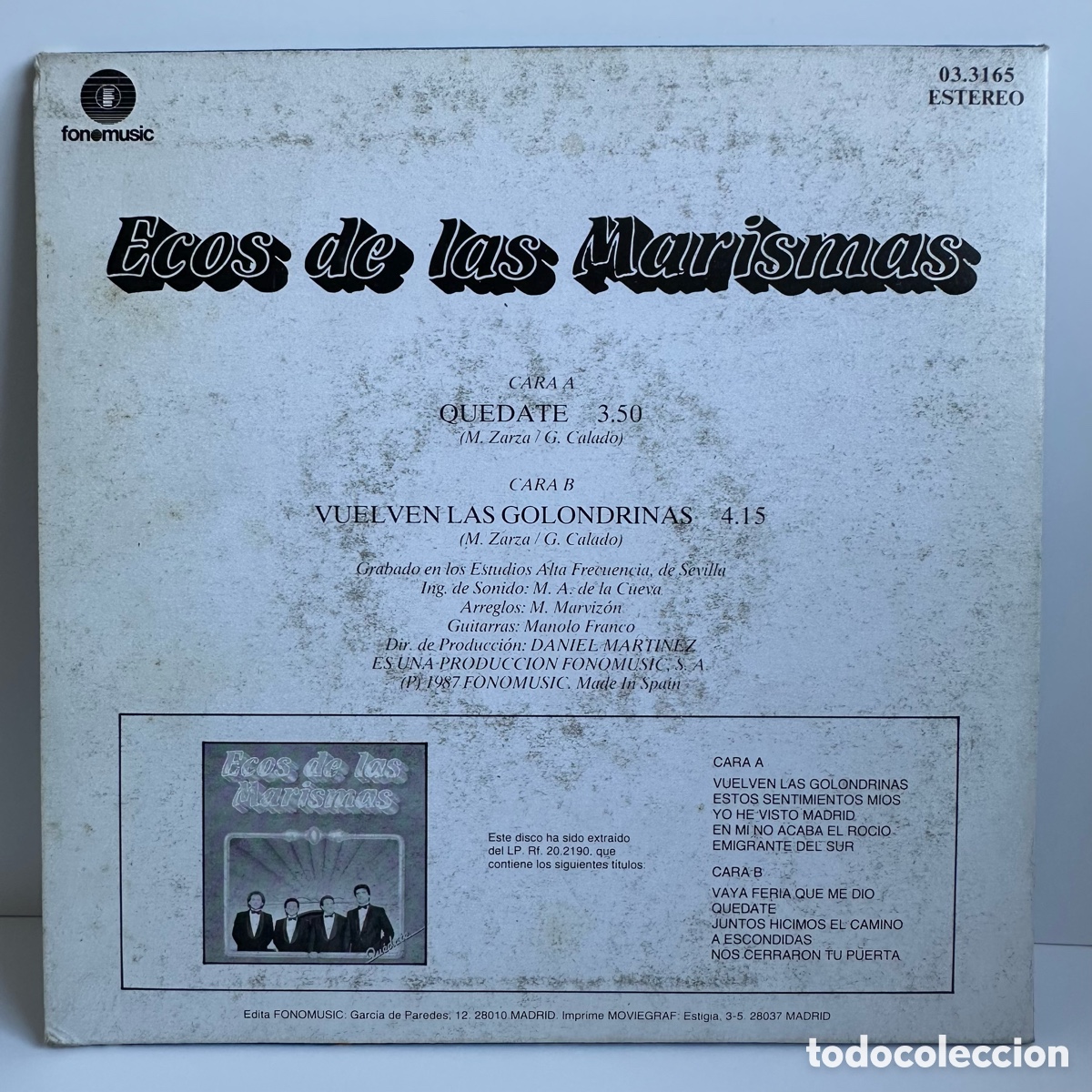 Discos de vinilo: Ecos De Las Marismas - Quedate (Single) - Foto 2