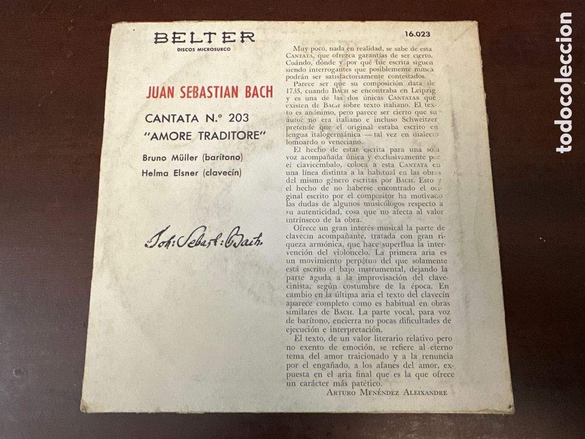 Discos de vinilo: BACH CANTATA N.203 ,AMORE TRADITORE - Foto 2