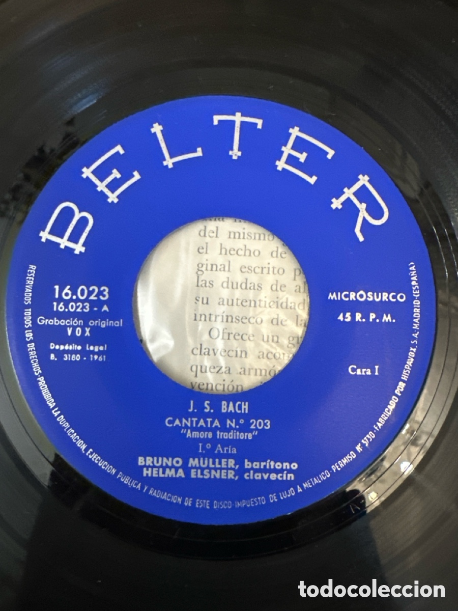 Discos de vinilo: BACH CANTATA N.203 ,AMORE TRADITORE - Foto 3