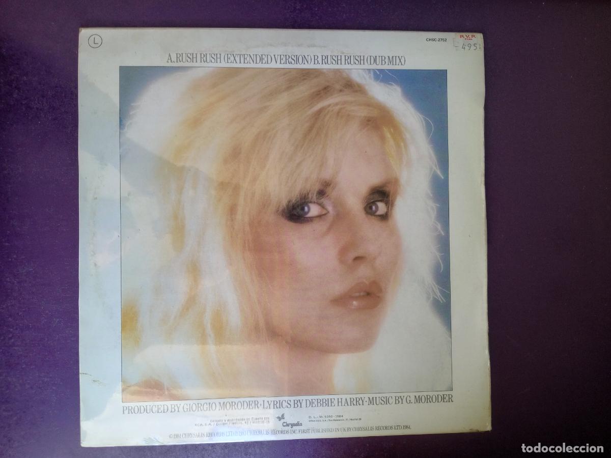 Discos de vinilo: Debbie Harry &lrm;&ndash; Rush, Rush - MAXI CHRYSALIS 1984 - BSO CINE PRECIO PODER - BLONDIE, MORODER DISCO - Foto 2