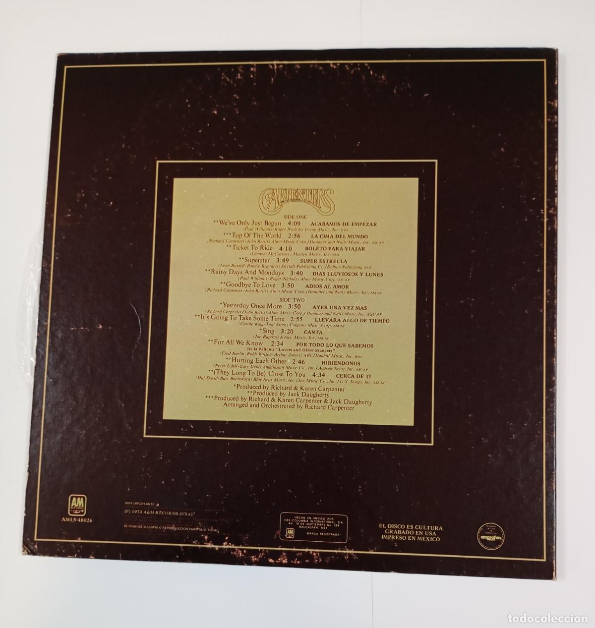 Discos de vinilo: Carpenters - The Singles - LP. TDKLP17 - Foto 2