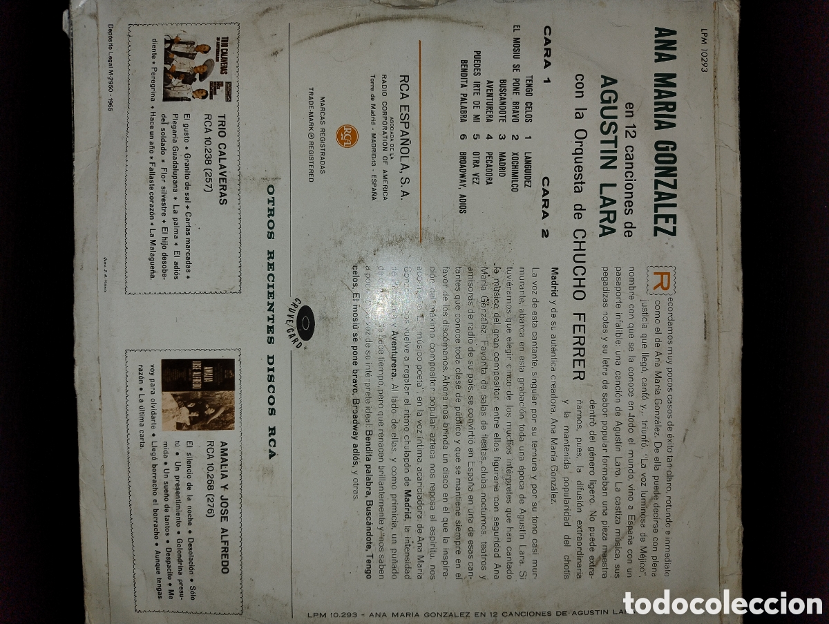 Discos de vinilo: Ana Mar&iacute;a Gonz&aacute;lez interpreta a Agust&iacute;n Lara LP - Foto 2
