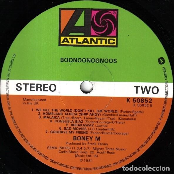 Discos de vinilo: vinilo Boney M. &lrm;&ndash; Boonoonoonoos UK 1981 - Foto 3