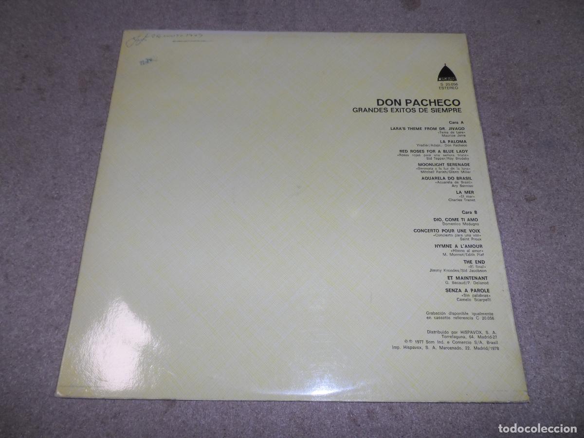 Discos de vinilo: DON PACHECO - GRANDES EXITOS DE SIEMPRE (SPAIN 1978) - Foto 2