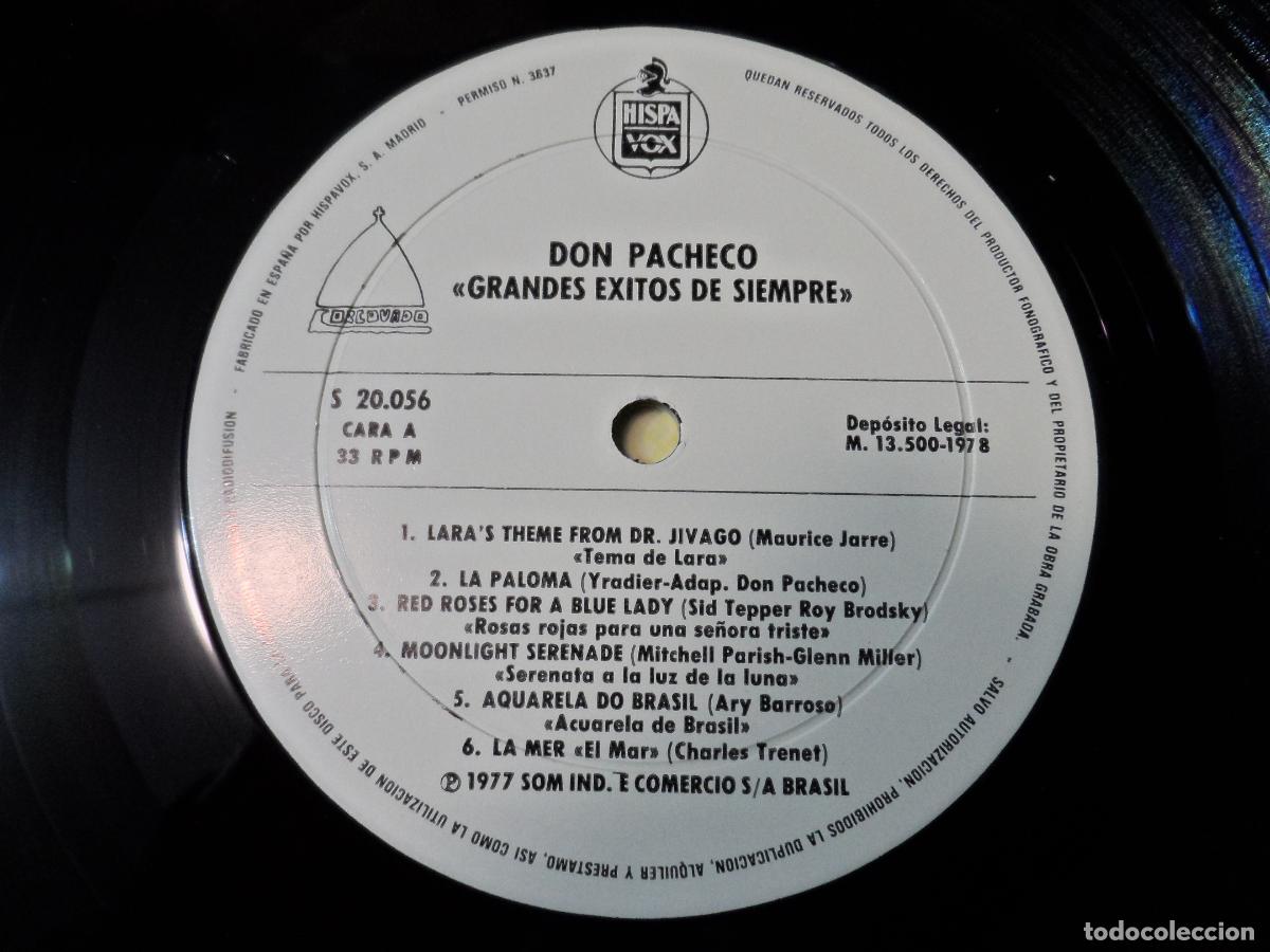 Discos de vinilo: DON PACHECO - GRANDES EXITOS DE SIEMPRE (SPAIN 1978) - Foto 3